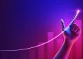 Business success of growth metaverse finance and investment profit graph concept or development analysis progress chart on financial market achievement strategy background with increase hand diagram