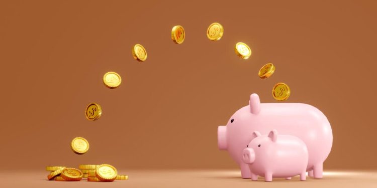coins jump into piggy bank
