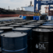 Oil barrels at a port