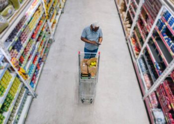 man shops at grocery store