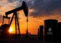Sunset Pumpjack and Oil Barrels
