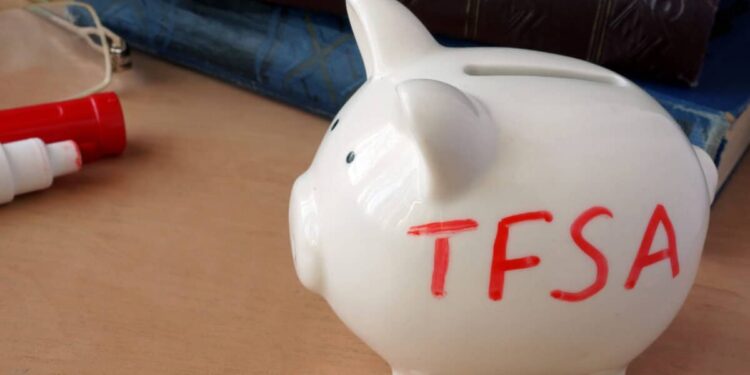 Piggy bank with word TFSA for tax-free savings accounts.